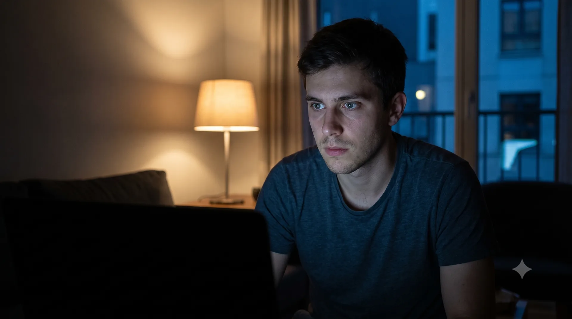 Persona joven despierta de madrugada en casa